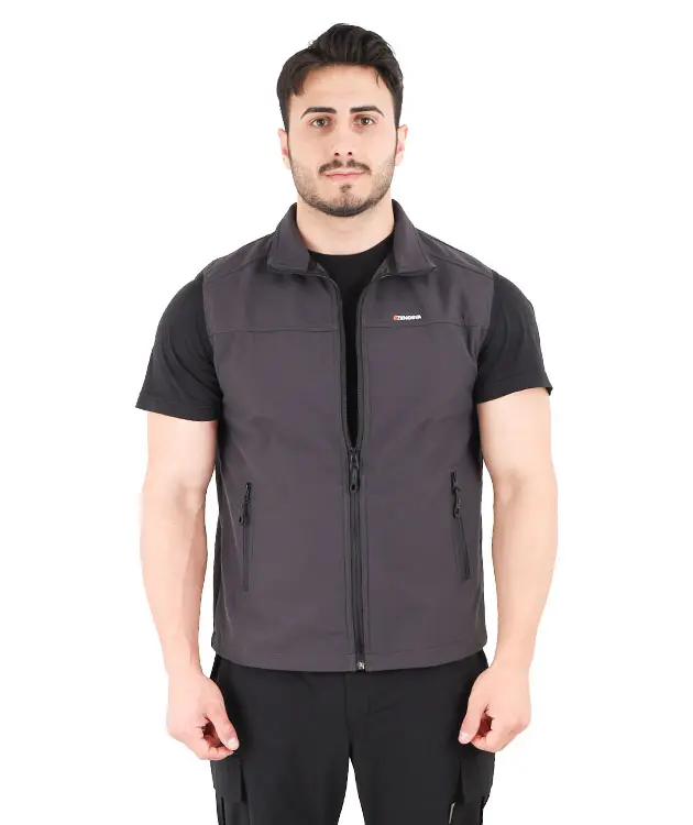 Deri Biyeli Softshell Yelek - ZNBDRBYSYL1-Antrasit-1